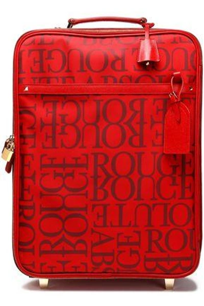 Shop Valentino Leather-trimmed Printed Twill Suitcase In Red