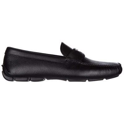 Shop Prada Men's Leather Loafers Moccasins In Black