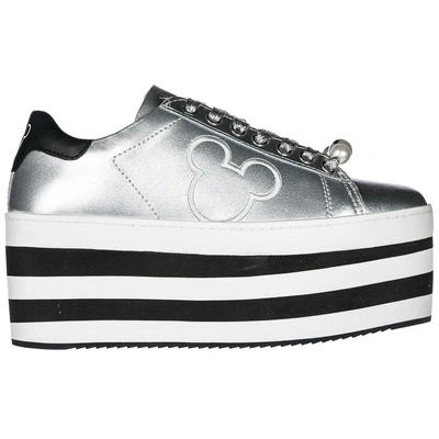 Shop Moa Master Of Arts Women's Shoes Leather Trainers Sneakers Mickey In Silver