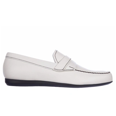 Shop Prada Men's Leather Loafers Moccasins In White