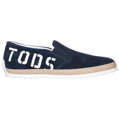 Shop Tod's Men's Suede Slip On Sneakers In Blue