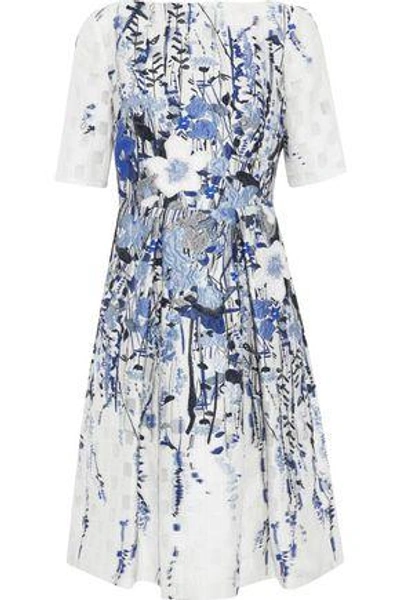 Shop Lela Rose Woman Cloqué-jacquard Dress Blue