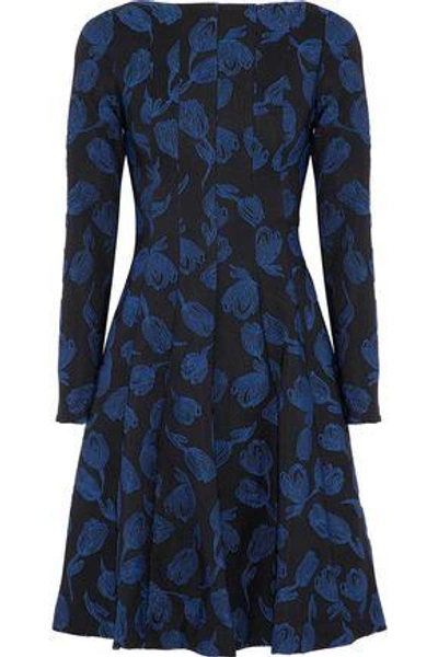 Shop Lela Rose Woman Embroidered Crepe Dress Midnight Blue