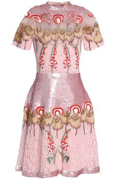 Shop Temperley London Woman Silk Organza-paneled Embellished Corded Lace Dress Baby Pink