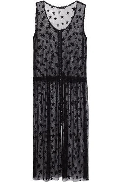 Shop Anna Sui Woman Embroidered Mesh Midi Dress Black