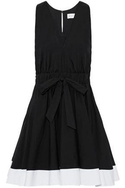 Shop Milly Lola Gathered Cotton-blend Poplin Dress In Black