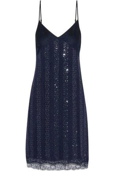 Shop Nina Ricci Woman Sequin-embellished Broderie Anglaise Mini Dress Navy