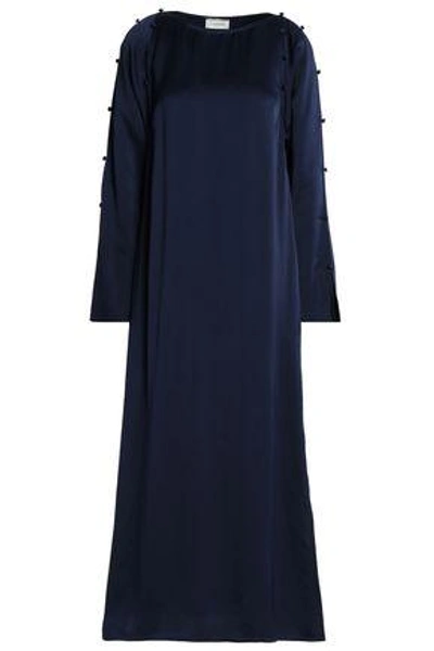 Shop Lanvin Woman Button-detailed Satin Midi Dress Midnight Blue