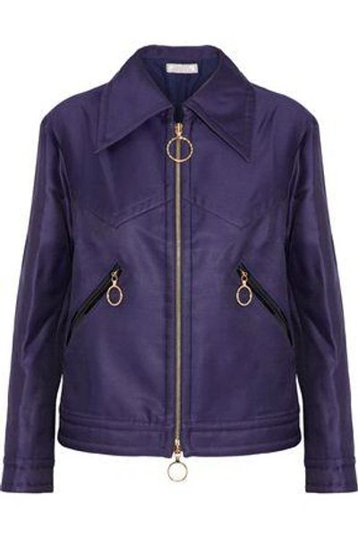 Shop Nina Ricci Woman Wool And Silk-blend Shell Jacket Dark Purple