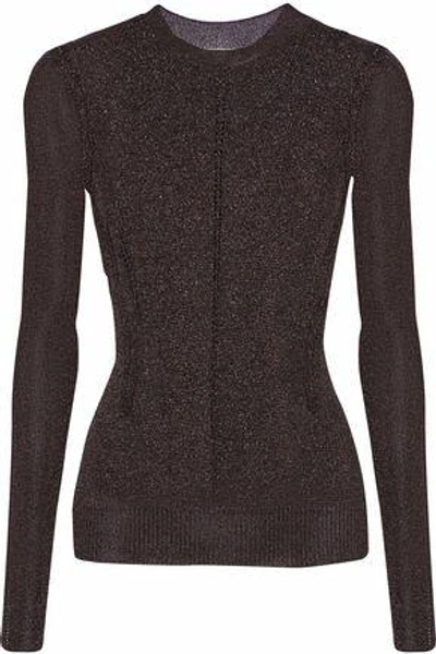 Shop Christopher Kane Woman Metallic Pointelle-knit Sweater Magenta