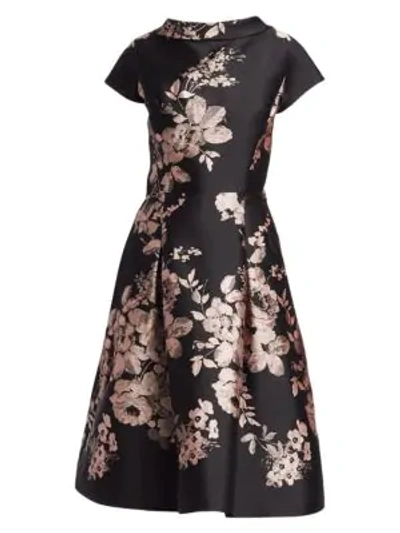 Shop Teri Jon By Rickie Freeman Floral Fit-&-flare Dress In Black Pink