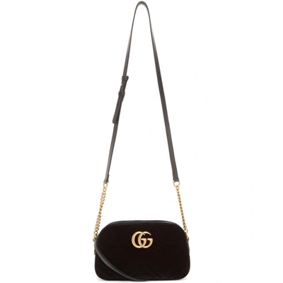 Shop Gucci Black Velvet Small Gg Marmont 2.0 Bag In 1000 Black