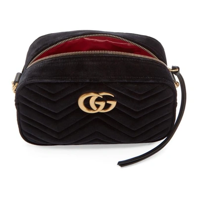 Shop Gucci Black Velvet Small Gg Marmont 2.0 Bag In 1000 Black