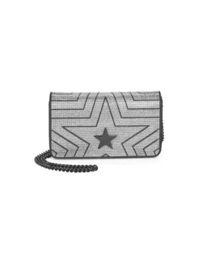 Shop Stella Mccartney Small Star Studded Velvet Shoulder Bag In Black