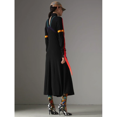 Shop Burberry Colour Block Detail Jersey Turtleneck Dress In Black