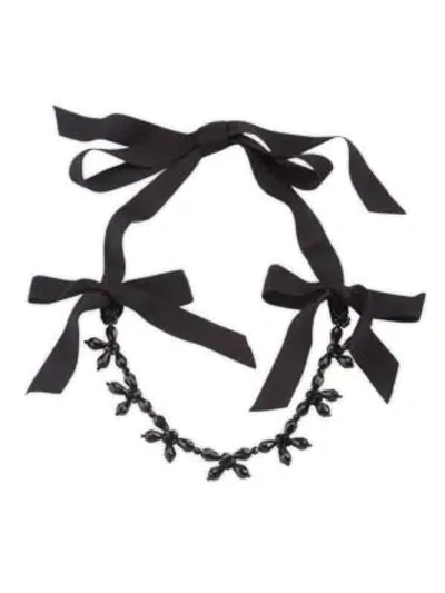 Shop Simone Rocha Ribbon Beaded Floral Statement Necklace In Jet