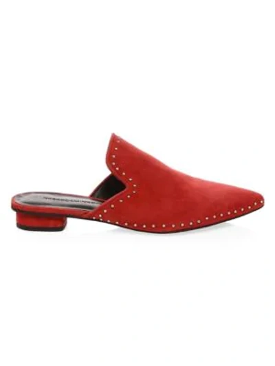Shop Rebecca Minkoff Chamille Stud Suede Mules In Scarlet Red