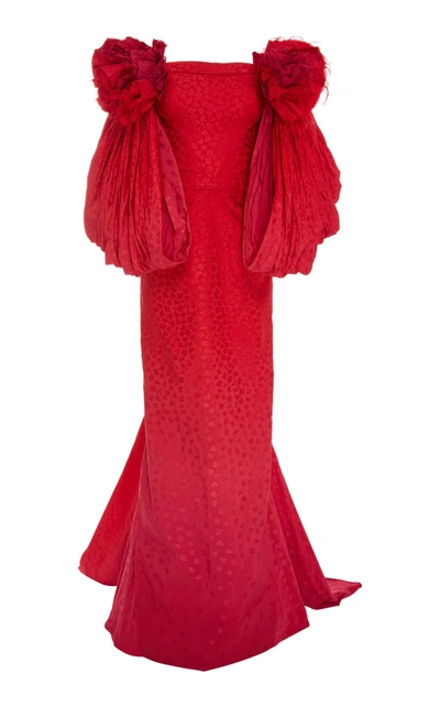 Shop Zac Posen Off-the-shoulder Gown In Red