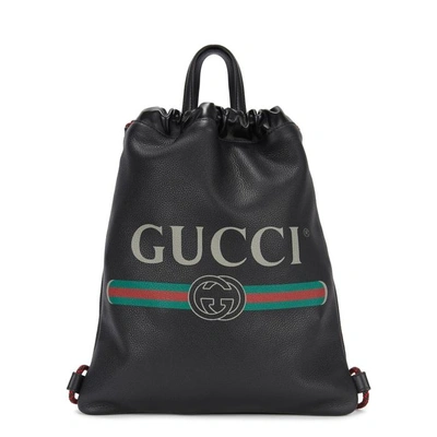 Shop Gucci Black Small Logo-print Leather Backpack