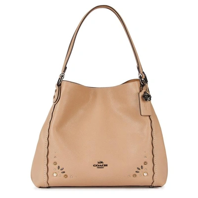 Shop Coach Edie 31 Almond Embellished Leather Tote In Beige