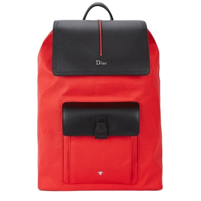 Shop Dior Motion Leather-trimmed Canvas Backpack In Red