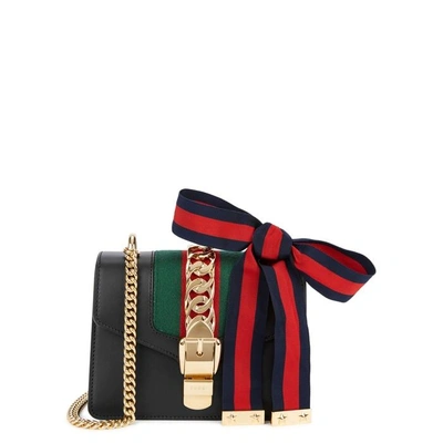Shop Gucci Sylvie Mini Leather Shoulder Bag In Black