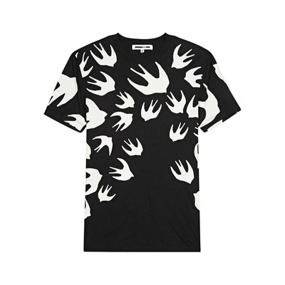 Shop Mcq By Alexander Mcqueen Black Swallow-print Cotton T-shirt
