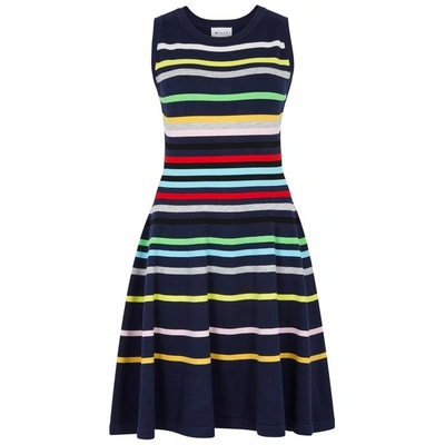 Shop Milly Navy Striped Stretch-knit Dress In Blue