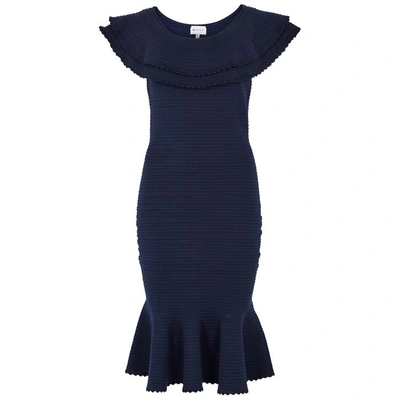 Shop Milly Navy Ribbed Stretch-knit Dress