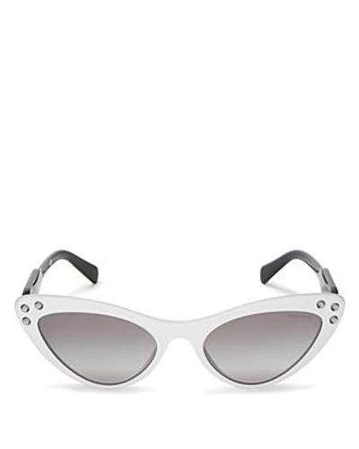 Shop Miu Miu Women's Embellished Mirrored Gradient Cat Eye Sunglasses, 55mm In White/gray