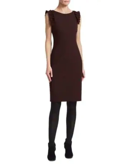 Shop Akris Punto Ruffle Shoulder Sheath Dress In Black Cherry