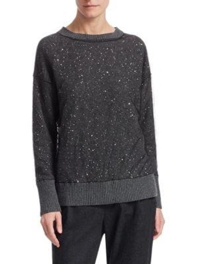 Shop Fabiana Filippi Tulle Overlay Sequin Sweater In Dark Grey