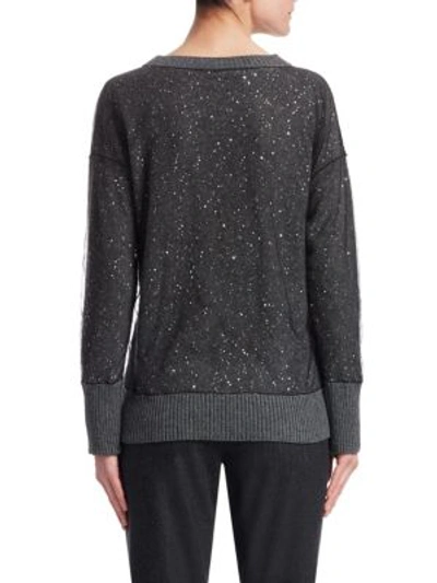 Shop Fabiana Filippi Tulle Overlay Sequin Sweater In Dark Grey