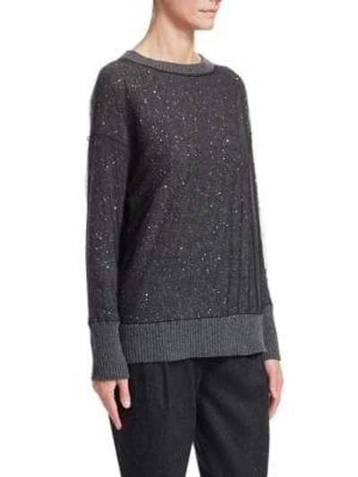 Shop Fabiana Filippi Tulle Overlay Sequin Sweater In Dark Grey