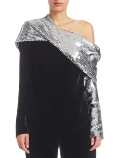 Shop Monse Sequined Asymmetric Foldover Top In Black