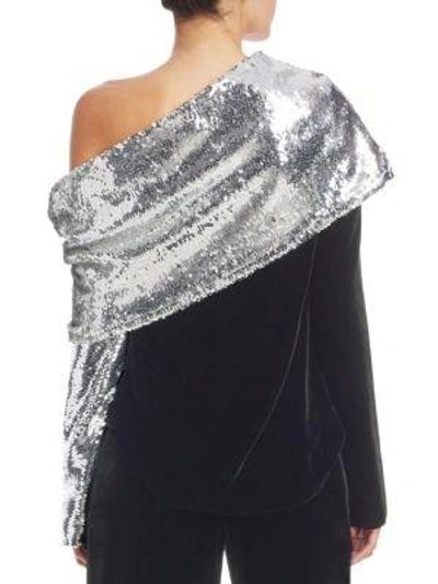 Shop Monse Sequined Asymmetric Foldover Top In Black