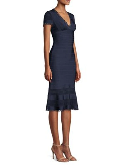 Shop Herve Leger Bandage Flounce Dress In Pacific Blue Combo