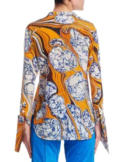 Shop Rosie Assoulin Stretch Silk Printed Button-down Shirt In Orange