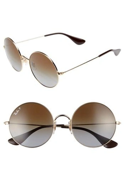 Shop Ray Ban 55mm Polarized Round Sunglasses - Gold/ Brown