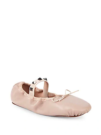 Shop Valentino Rockstud Leather Ballet Flats In Blush