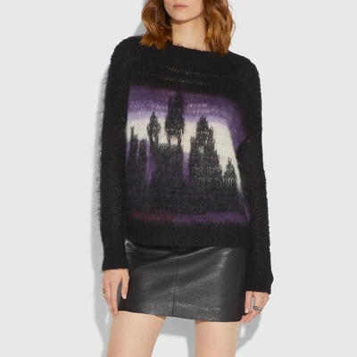 Shop Coach Tie Dye Oversized Crew Neck Sweater In Black