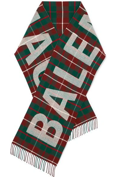 Shop Balenciaga Tartan Intarsia Wool Scarf In Green