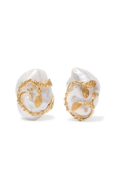 Shop Of Rare Origin Hedera Gold Vermeil, Pearl And Diamond Clip Earrings In White