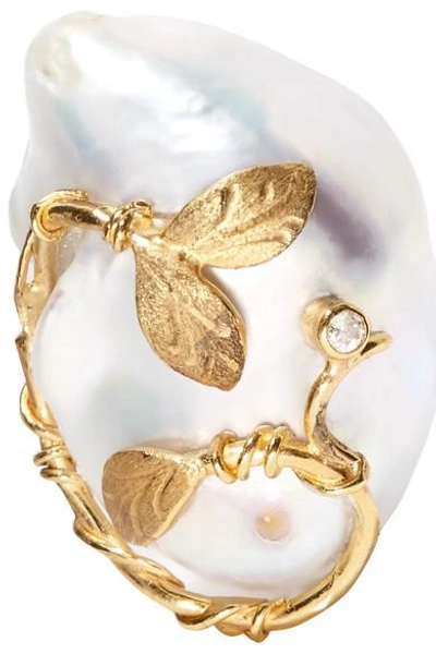 Shop Of Rare Origin Hedera Gold Vermeil, Pearl And Diamond Clip Earrings In White