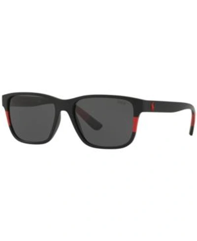 Shop Polo Ralph Lauren Sunglasses, Ph4137 57 In Matte Black/red / Grey