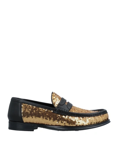 Shop Dolce & Gabbana Man Loafers Gold Size 7 Calfskin, Polyester, Cotton