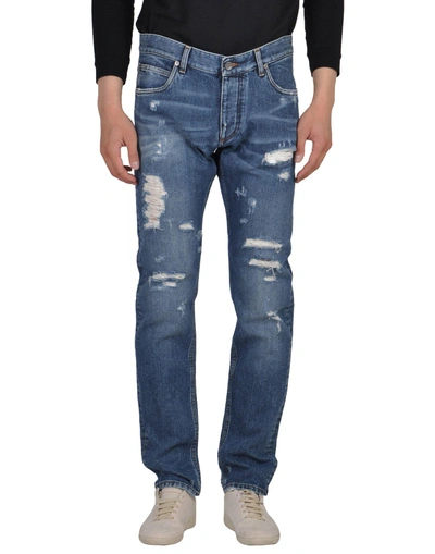 Shop Dolce & Gabbana Man Jeans Blue Size 28 Cotton, Cow Leather