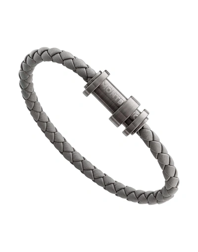 Shop Montblanc Bracelet In Woven Grey Leather Man Bracelet Grey Size 24.8 Soft Leather, Steel