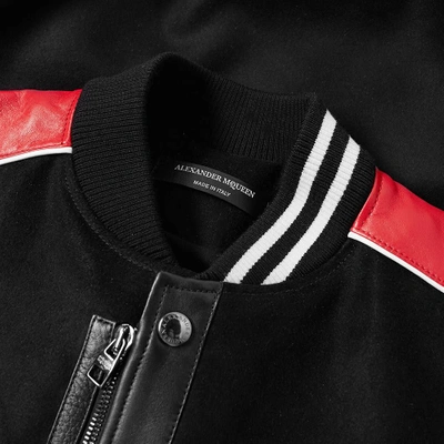 Shop Alexander Mcqueen Leather Sleeve Varsity Jacket In Black