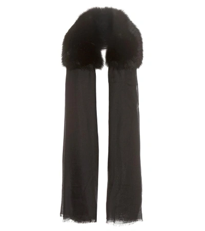 Shop Valentino Cashmere And Fur Scarf In Black